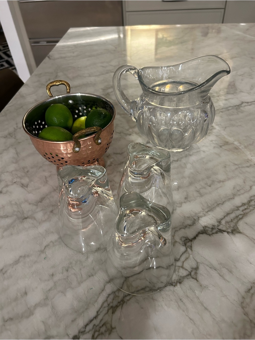 Vintage Heisey heavy glass pitcher holds 2 quarts.